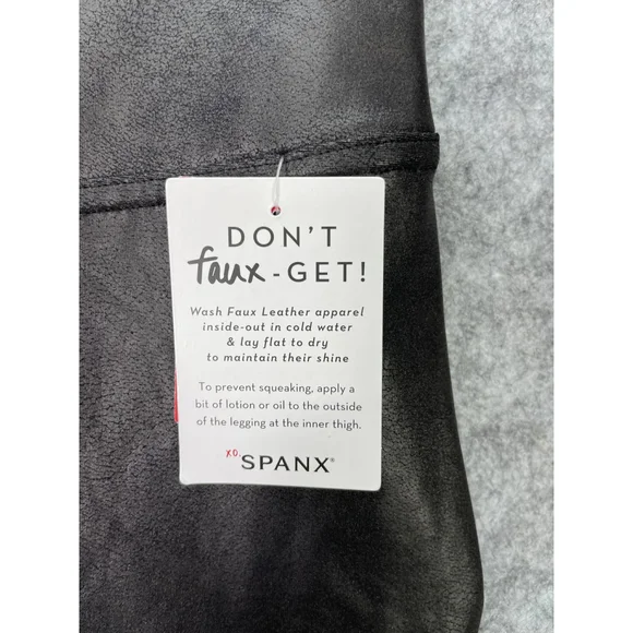 Spanx Faux Leather Leggings Womens Large Petite Black High Rise Shaping Pants - Picture 2 of 10